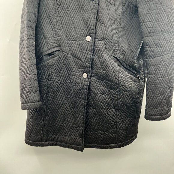 Kenneth Cole Women's Quilted Coated Hooded Zip Up Black Size XL Pockets - Picture 3 of 8